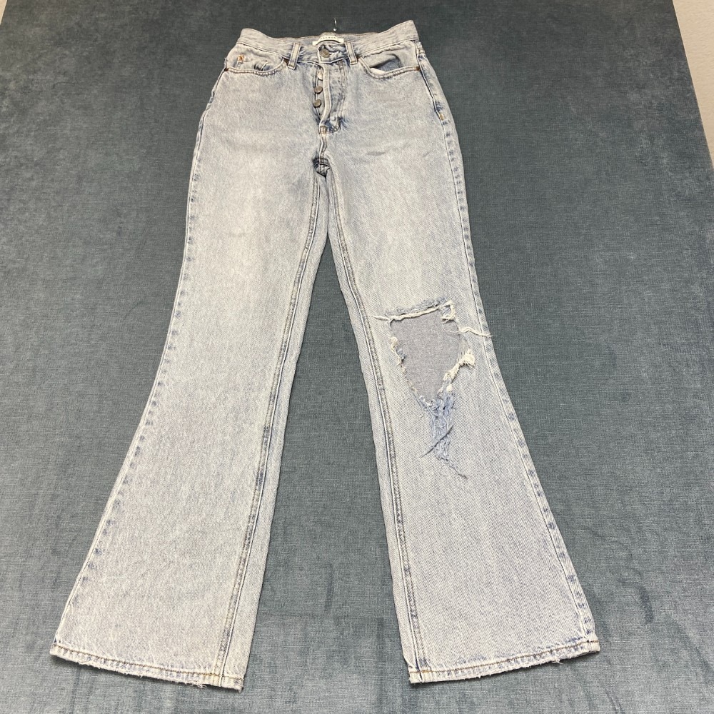 Pacsun Flared Leg Jeans Womens 25x30.5 Blue Denim Comfort Distressed Button Fly